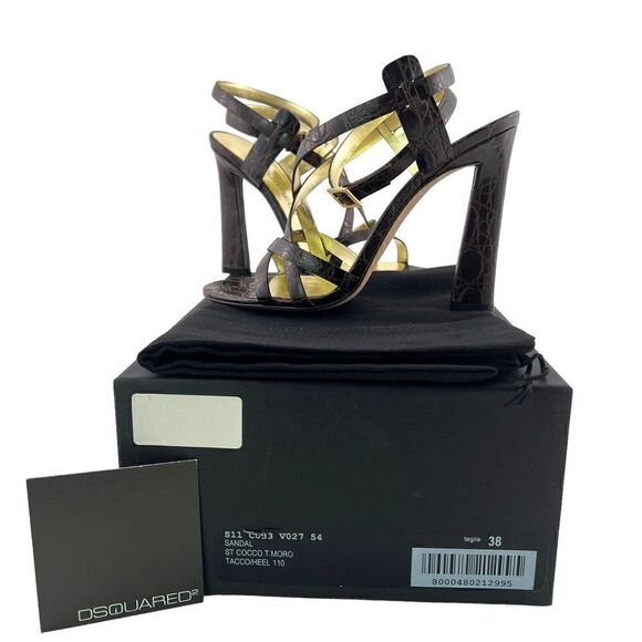 New Dsquared2 Women US 8 Brown Croc Embossed Leather High Heel Sandals | $650 - Picture 4 of 17